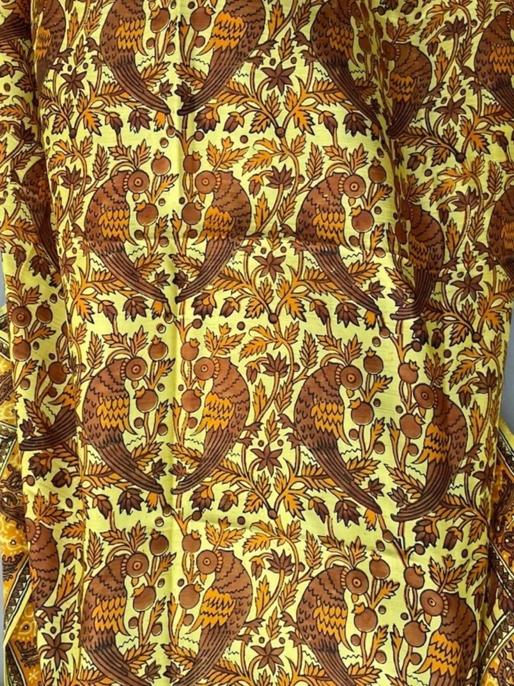 Kalamkari Orange & Yellow Earth Tones 100% Silk Scarf 34 x 34